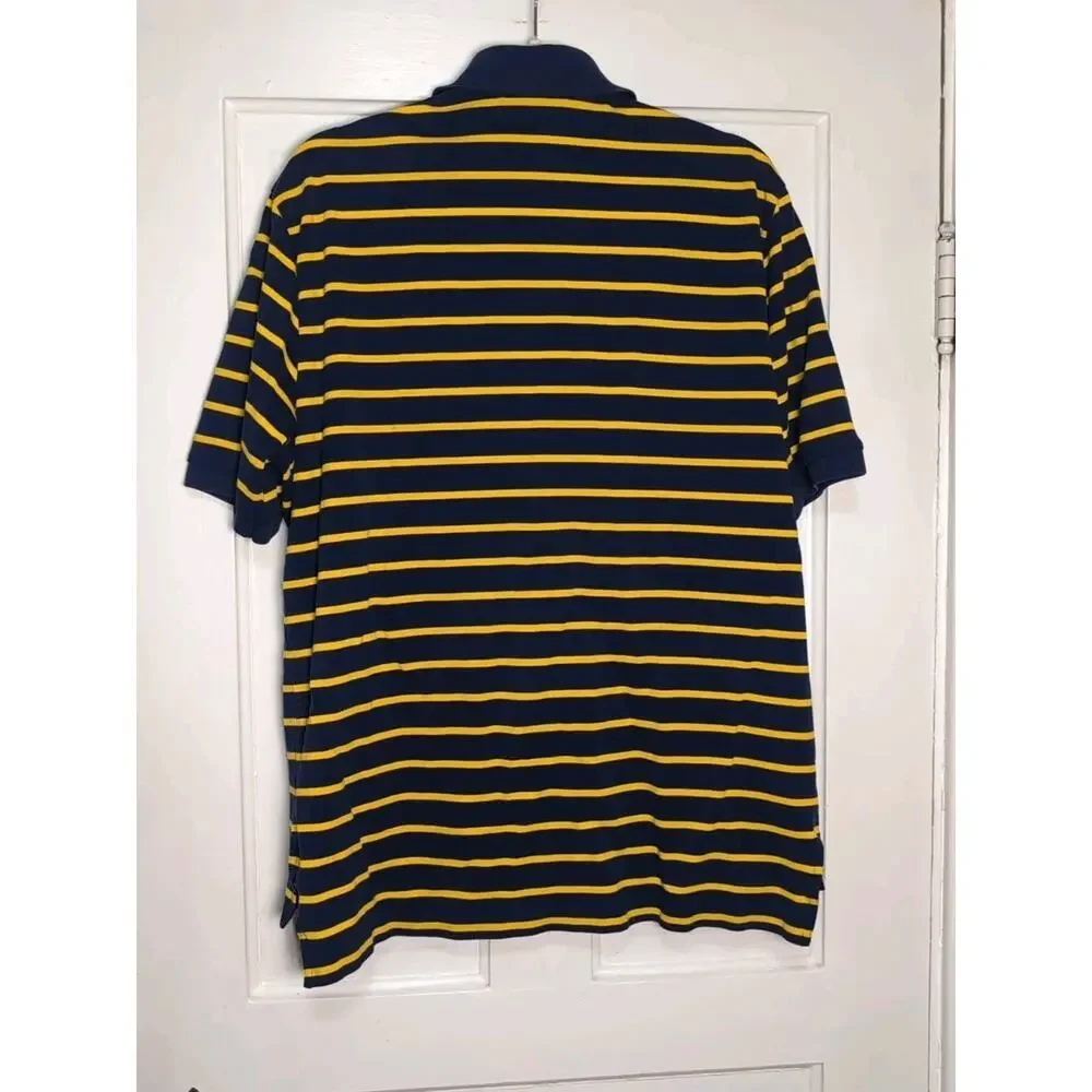 Polo Ralph Lauren Shirt Blue Yellow Stripes Equestrian Golf Men's L Pima(1186)